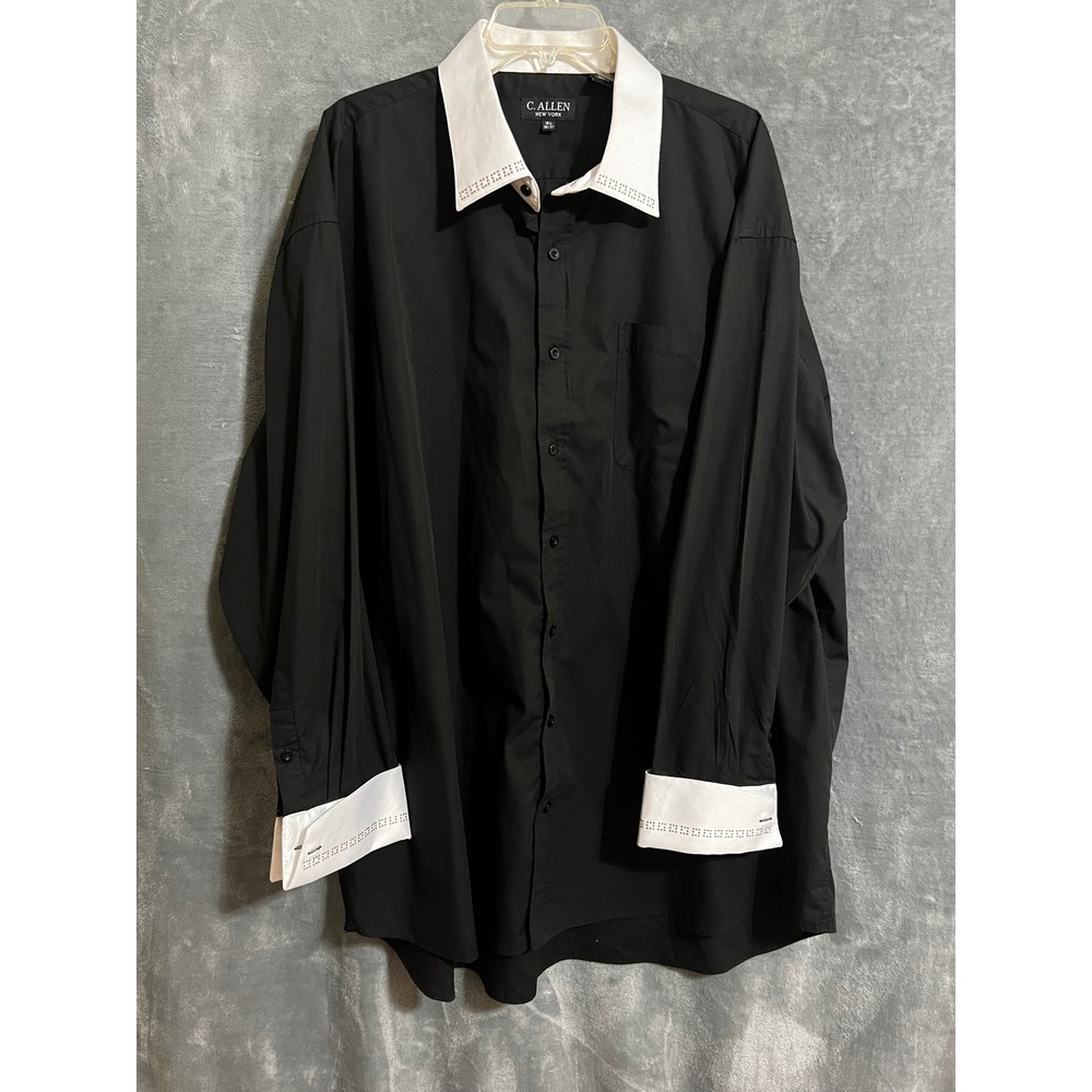 C Allen New York 19.5 36/37 Black White Rhinestone Western Dress Shirt